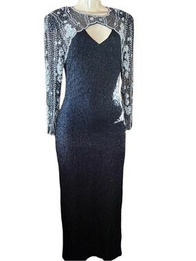 Vintage Laurence Kazar Beaded Silk  Maxi Slit Dress
